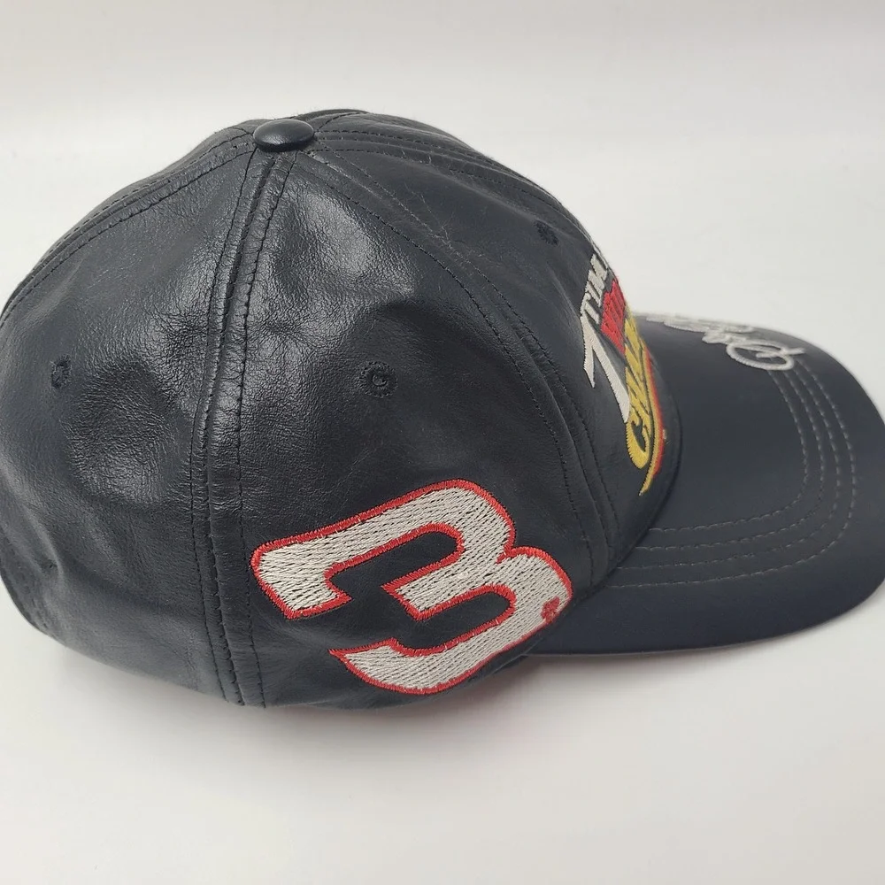 Vtg‎ Dale Earnhardt Hat Strapback (Fits Small) Leather Black NASCAR #3 Champion